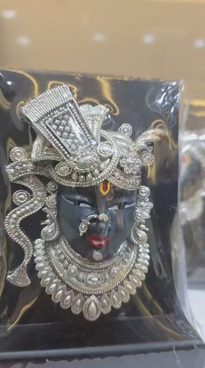 999 Pure Silver Lord ShriNath Ji Idol on Wooden Base for Home & Office