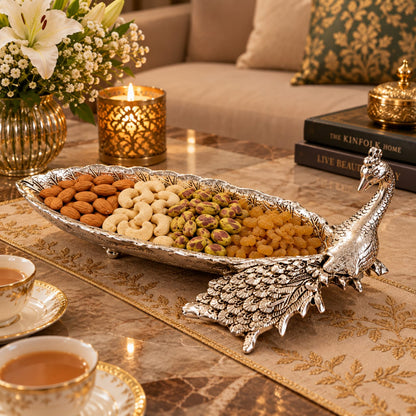 Antique  German silver  Peacock Platter Statement Centerpiece for Festive Serving