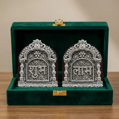 999 Silver Shubh Labh Wall Hanging Set with Wooden Base | Vastu & Entrance Decor | Luxury Gift