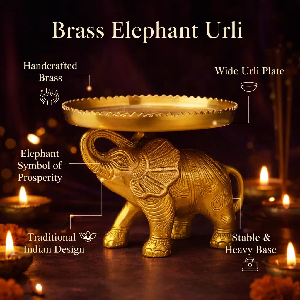 Decorative Gold Elephant Centerpiece, Metal Table Decor with Ornate Design, Traditional Indian Style Serving Platter