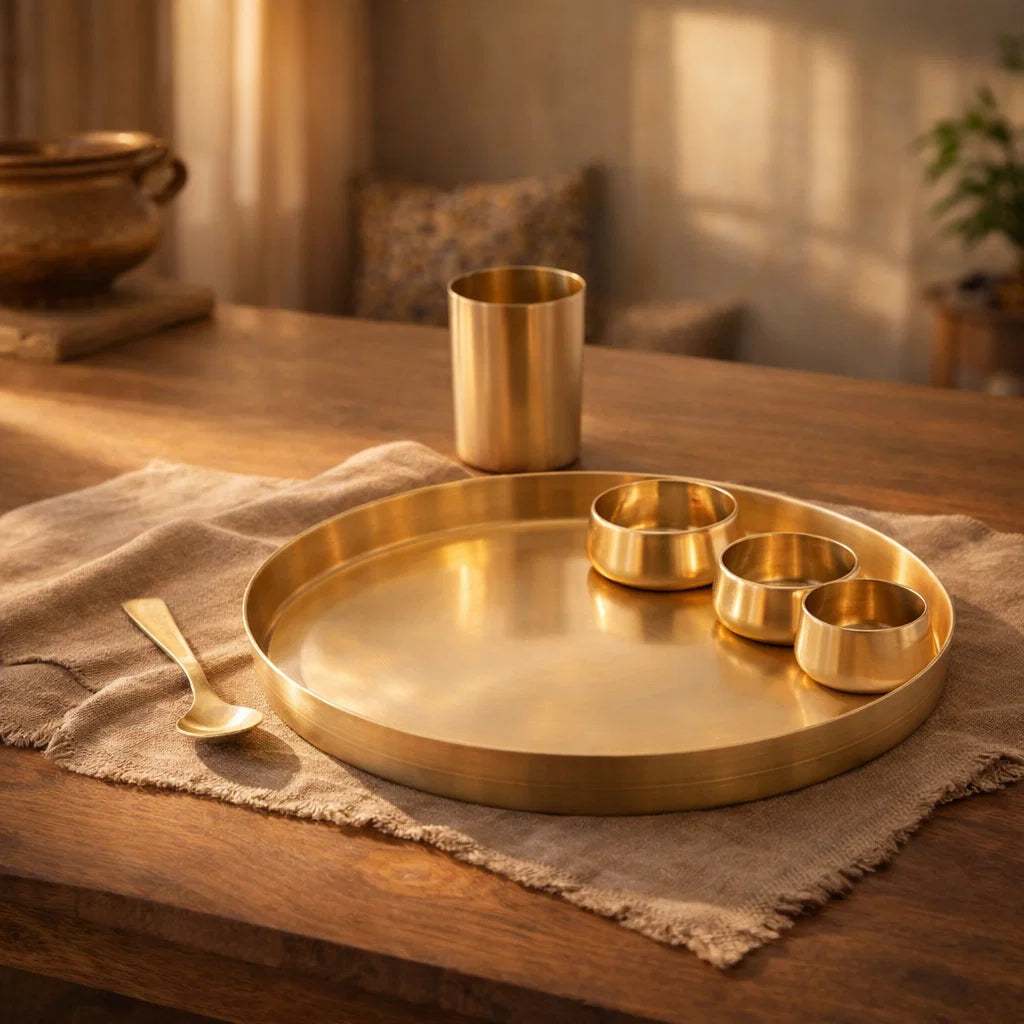 Jain ART vilaa Brass Matt Thali/Dinner Set