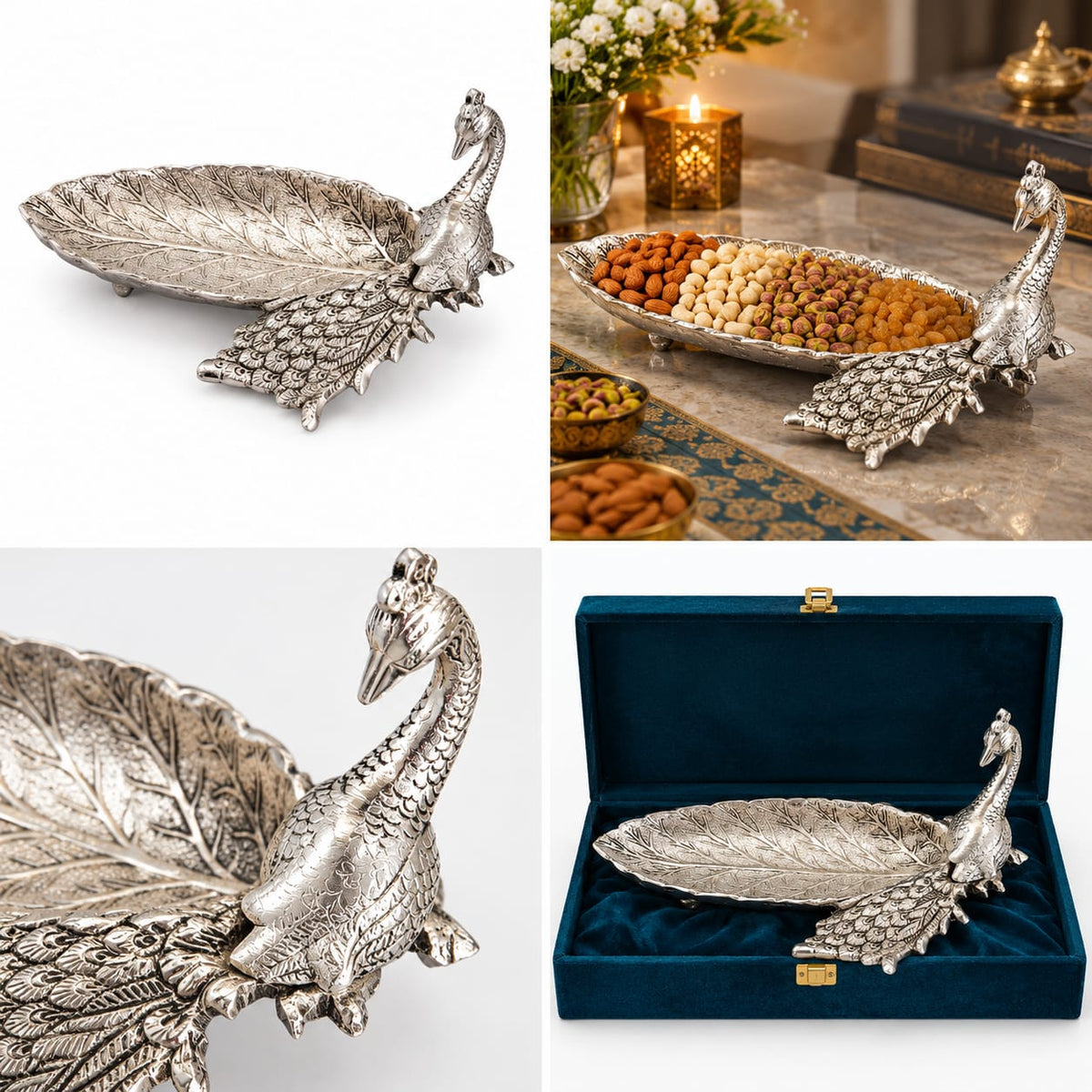 Antique  German silver  Peacock Platter Statement Centerpiece for Festive Serving